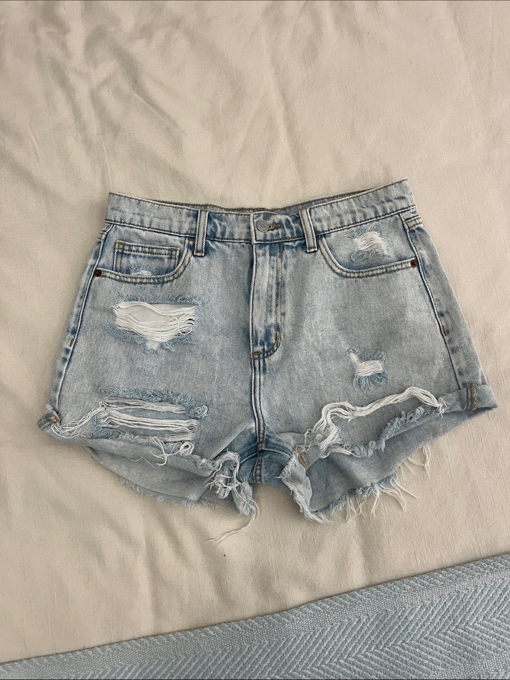 Cello Distressed Light Blue Denim Cutoff Shorts